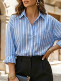 Loose Striped Polo Neck Office Shirt_CWTBLL02240