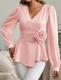 V Neck Waist Fitted Floral Blouse_CWTBLL02242