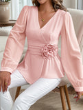 V Neck Waist Fitted Floral Blouse_CWTBLL02242