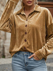 Velvet Long Sleeve Button Shirt Top_CWTBLL02275