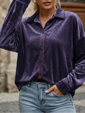Velvet Long Sleeve Button Shirt Top_CWTBLL02275