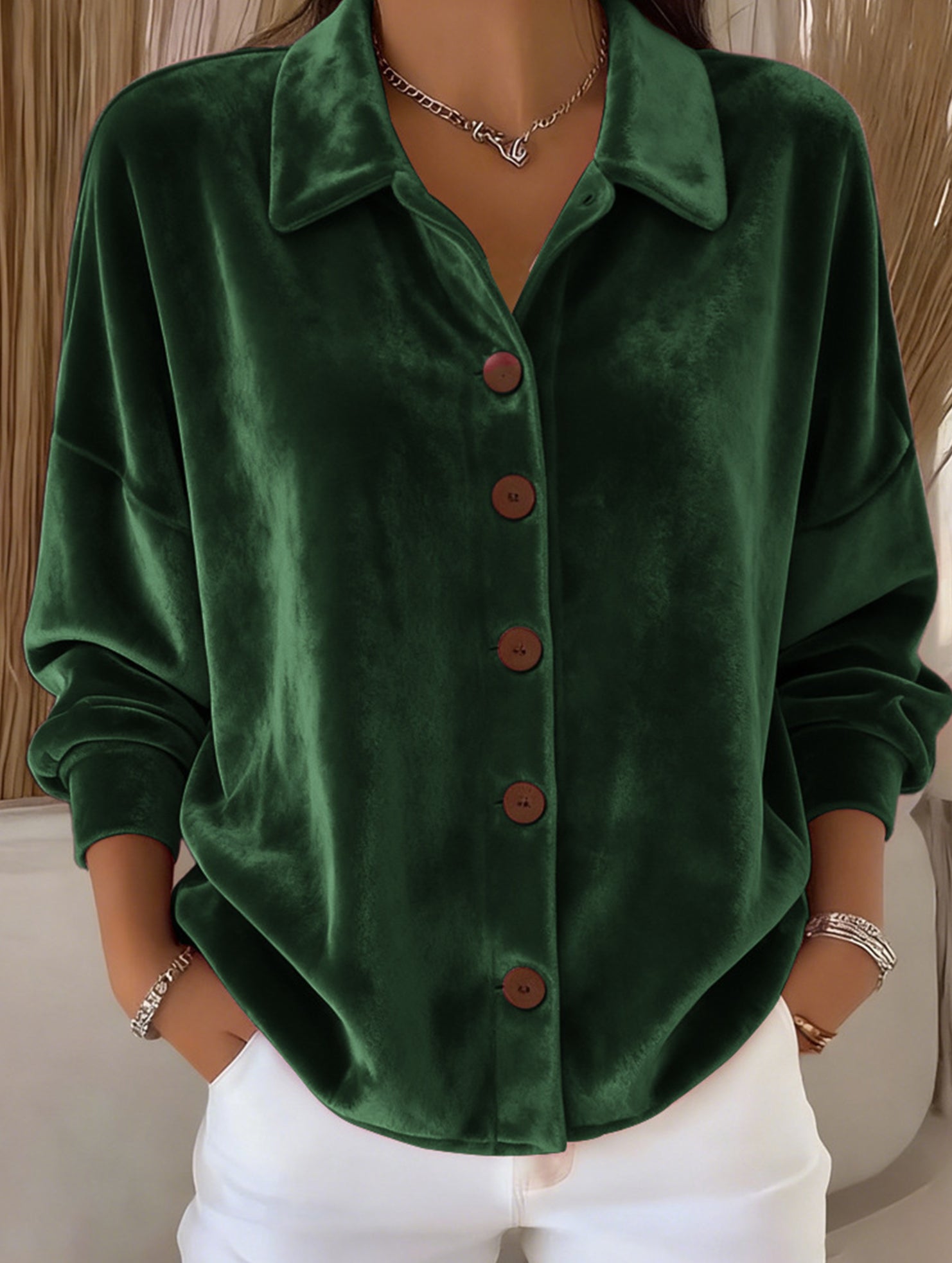 Velvet Long Sleeve Button Shirt Top_CWTBLL02275