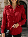 Solid Ruffle Cotton Linen Loose Shirt
