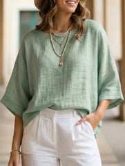 Loose Fit Plus Size Crewneck Casual Shirt_CWTBLL02281