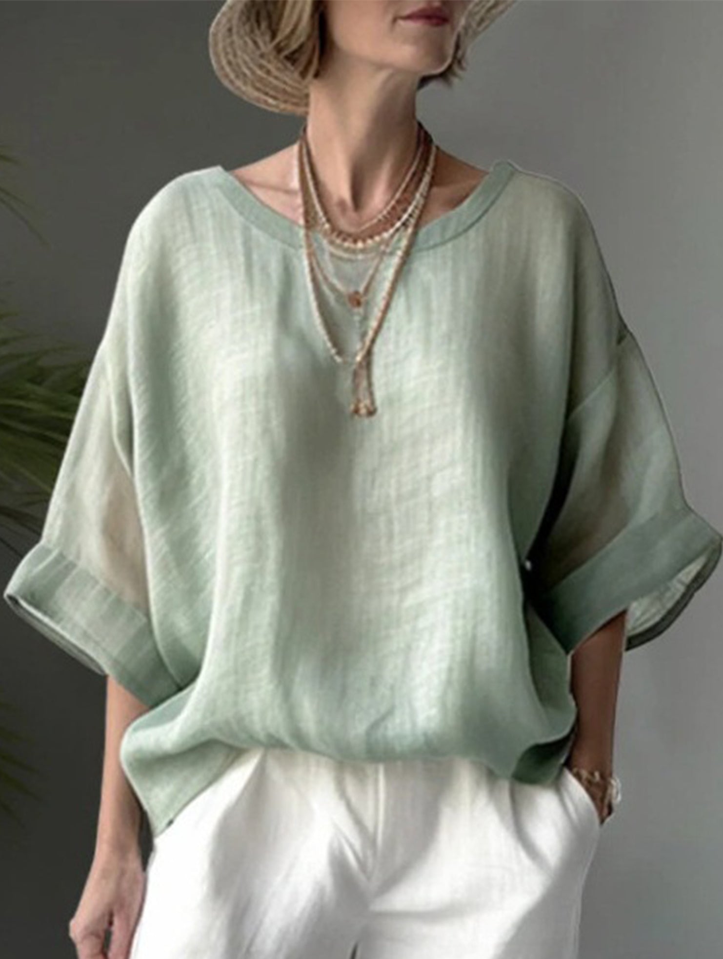 Loose Fit Plus Size Crewneck Casual Shirt_CWTBLL02281
