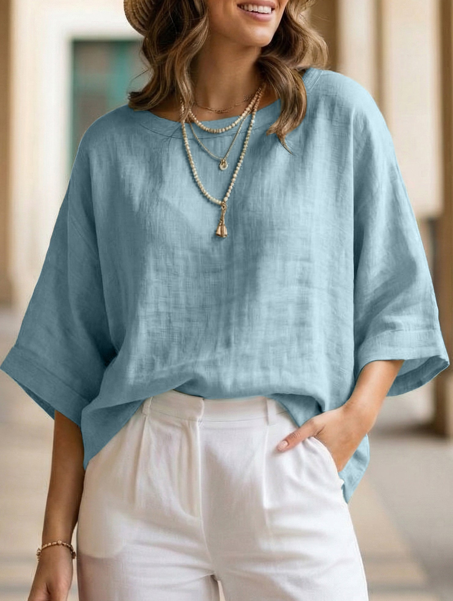 Loose Fit Plus Size Crewneck Casual Shirt_CWTBLL02281