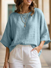 Loose Fit Plus Size Crewneck Casual Shirt_CWTBLL02281