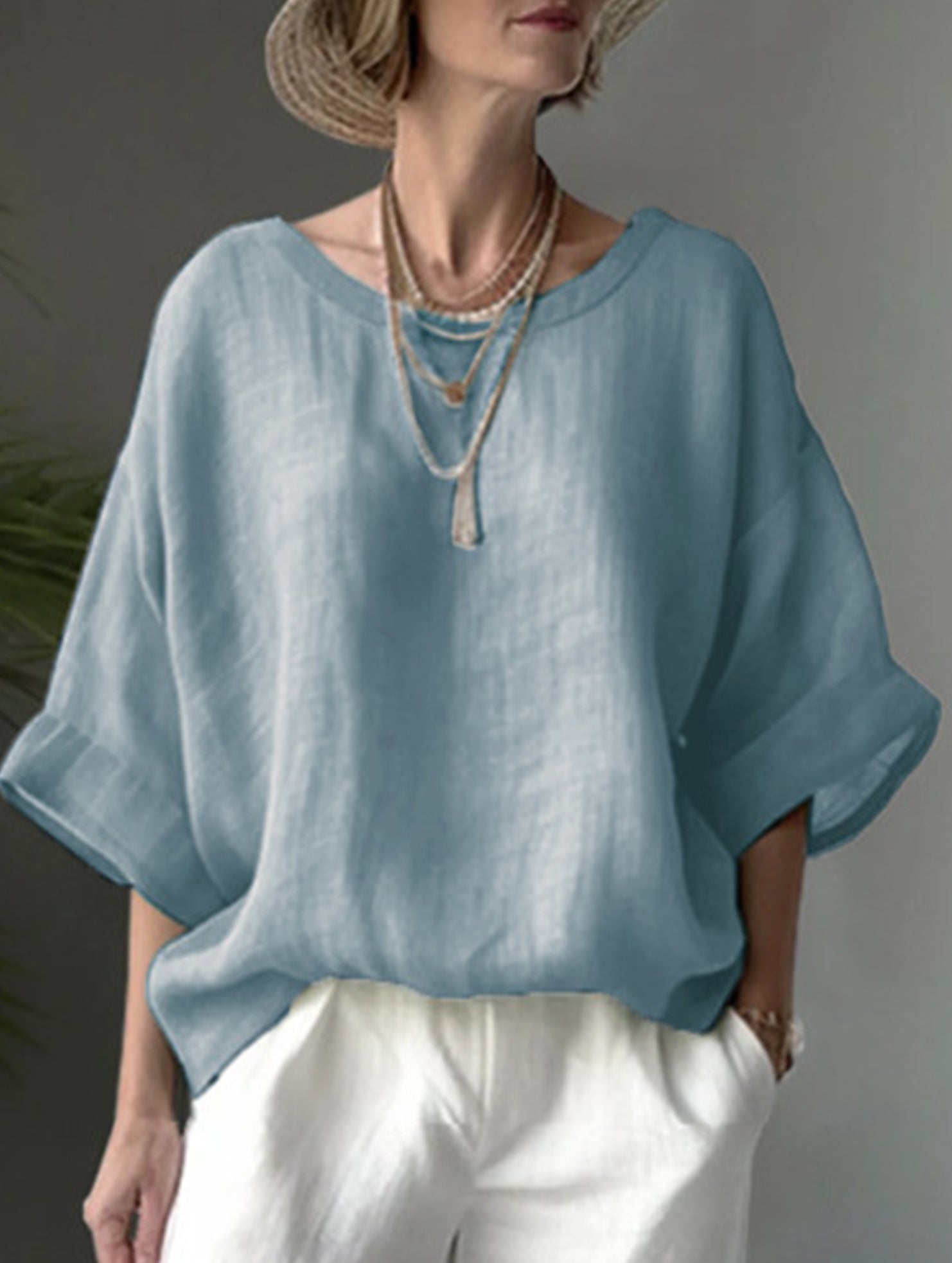 Loose Fit Plus Size Crewneck Casual Shirt_CWTBLL02281