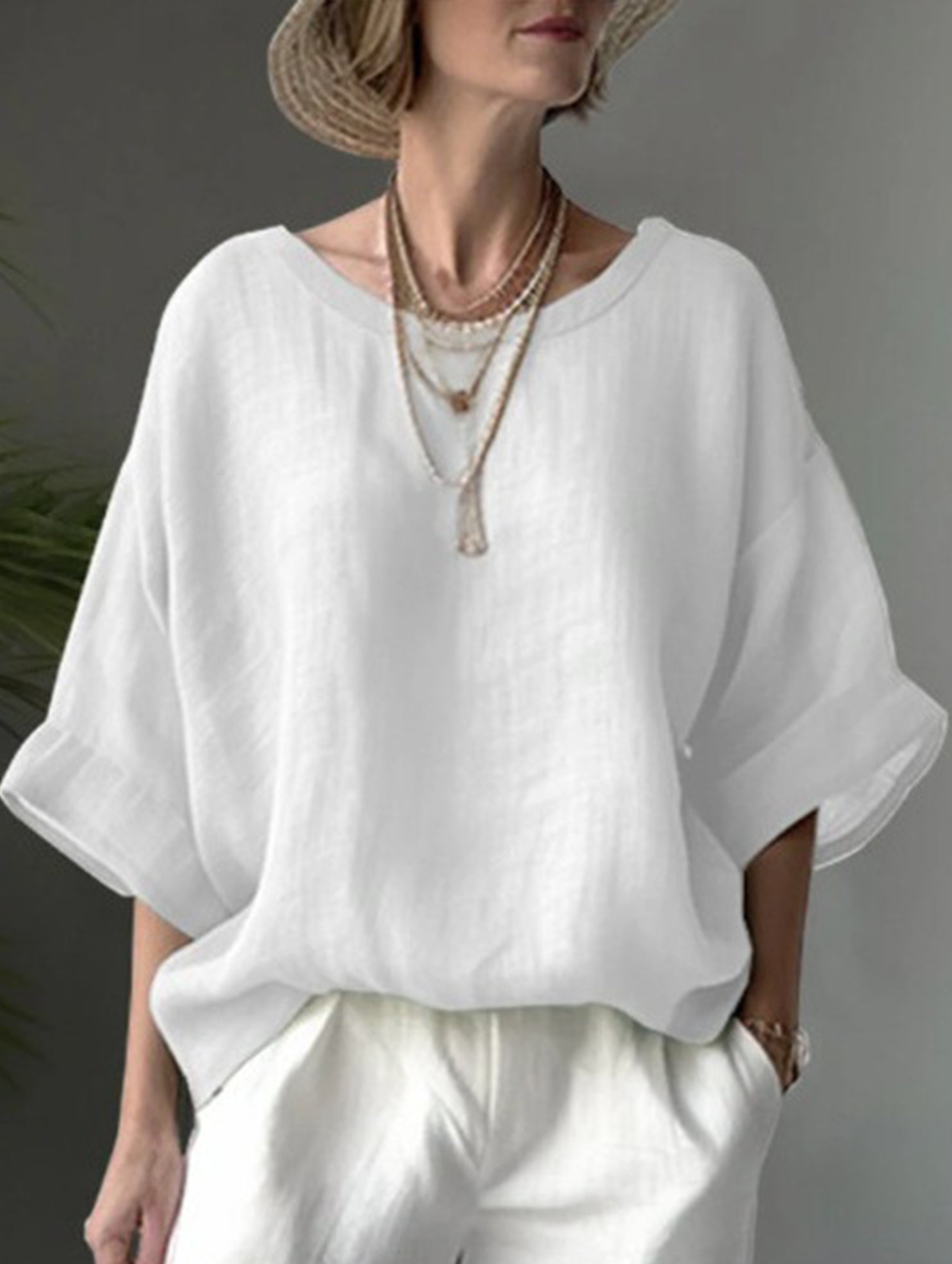 Loose Fit Plus Size Crewneck Casual Shirt_CWTBLL02281