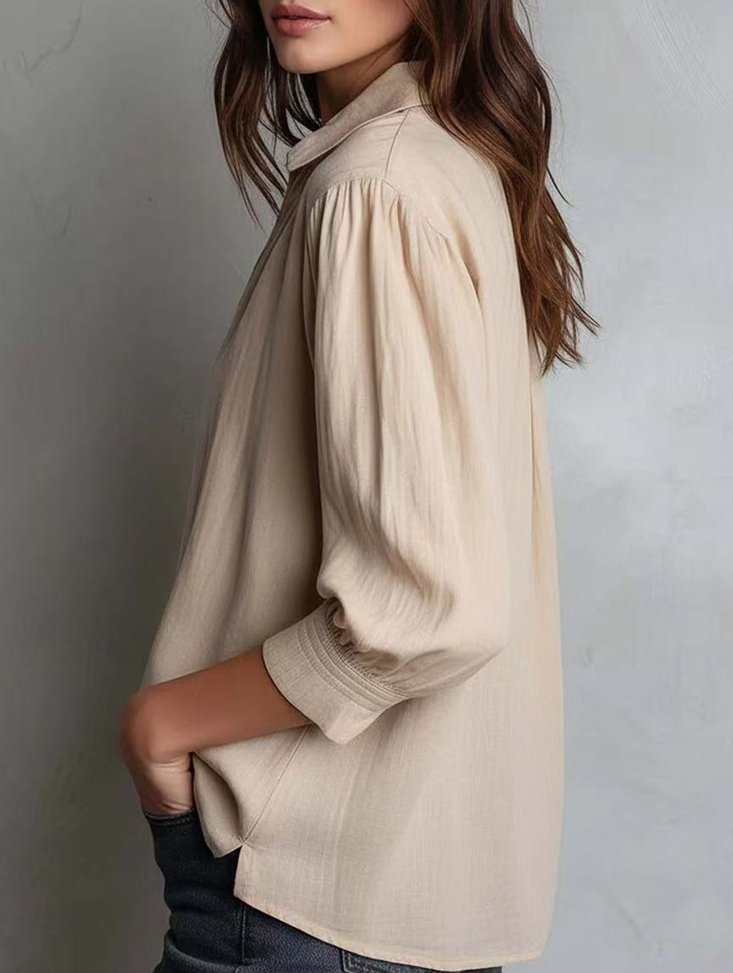 Pullover Zip Cotton Linen Loose Collar Shirt_CWTBLL02282