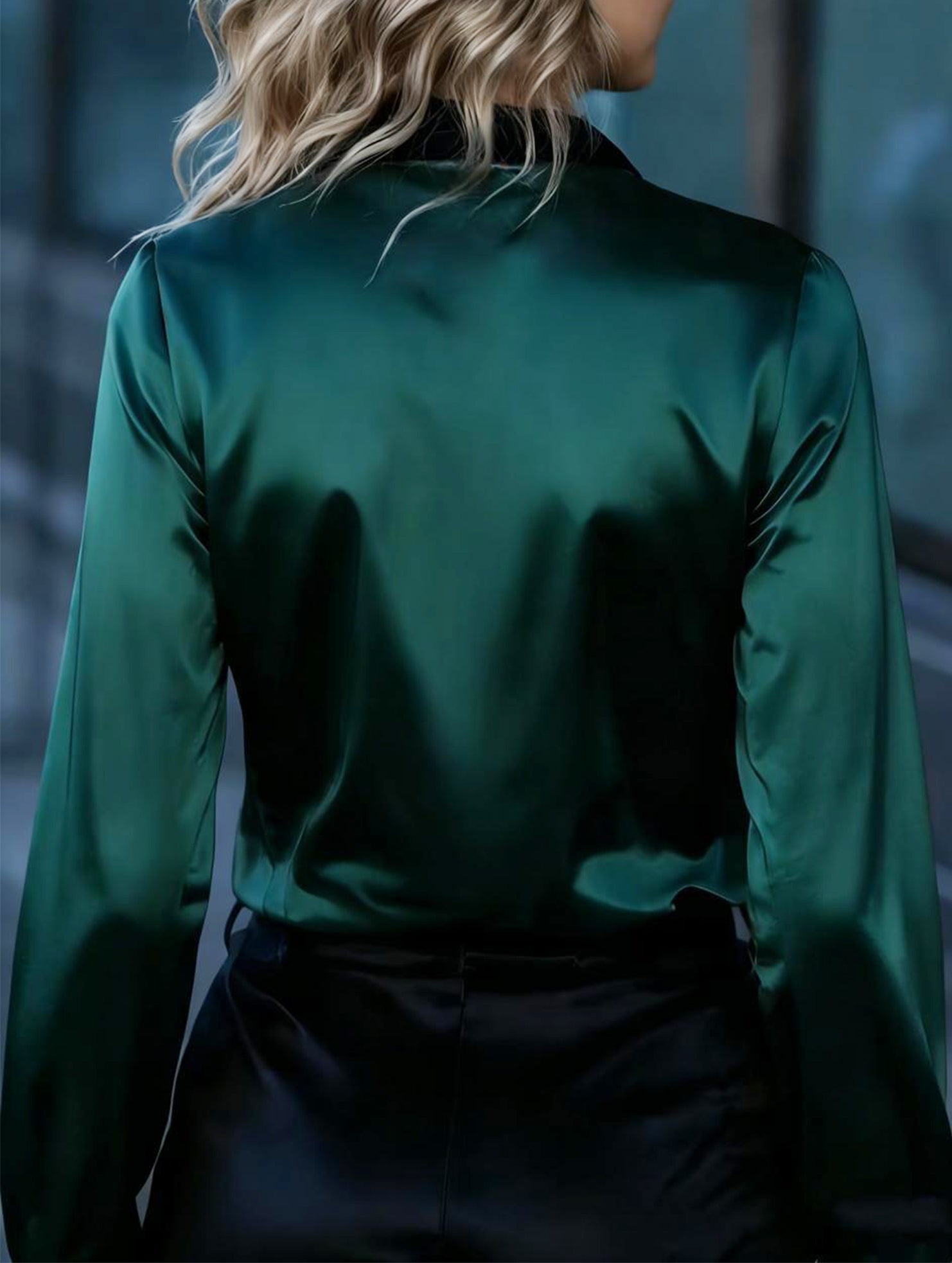 Women's satin color-blocked long-sleeved shirt