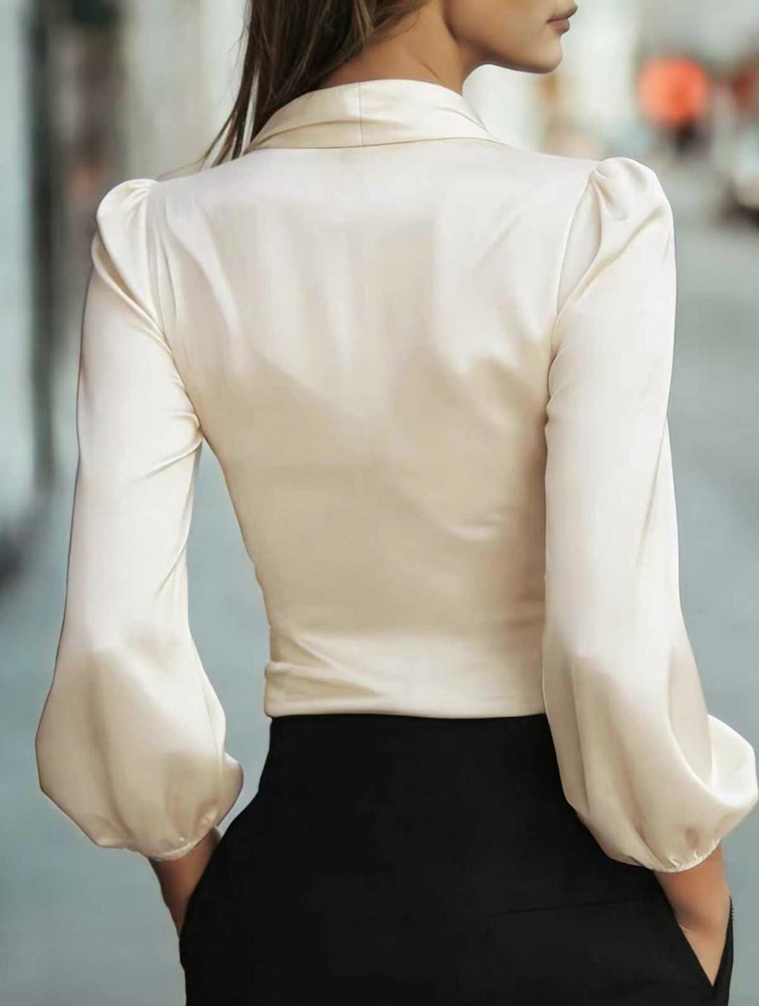 Women's elegant satin tie-waist top