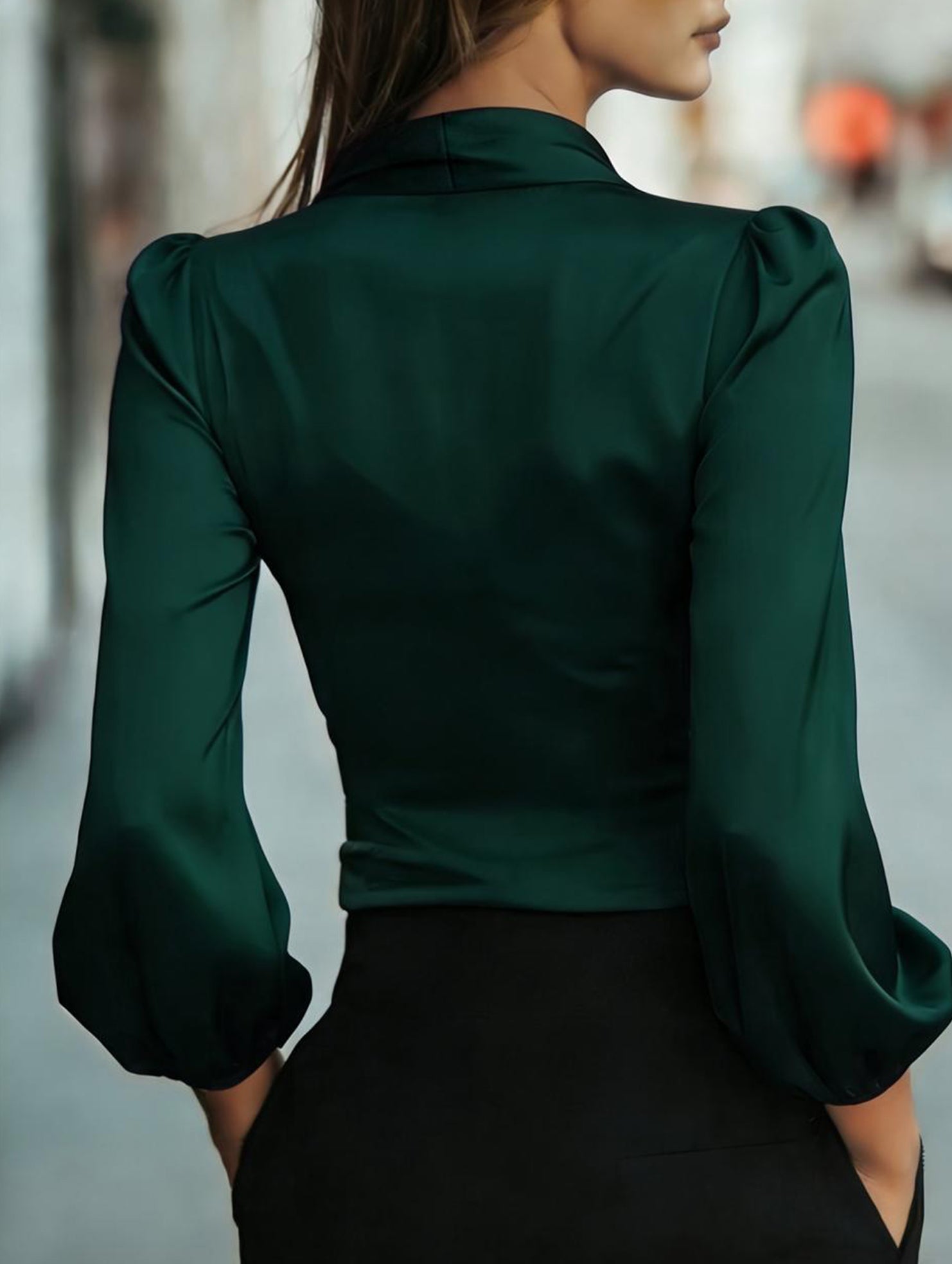 Women's elegant satin tie-waist top