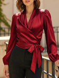 Women's elegant satin tie-waist top