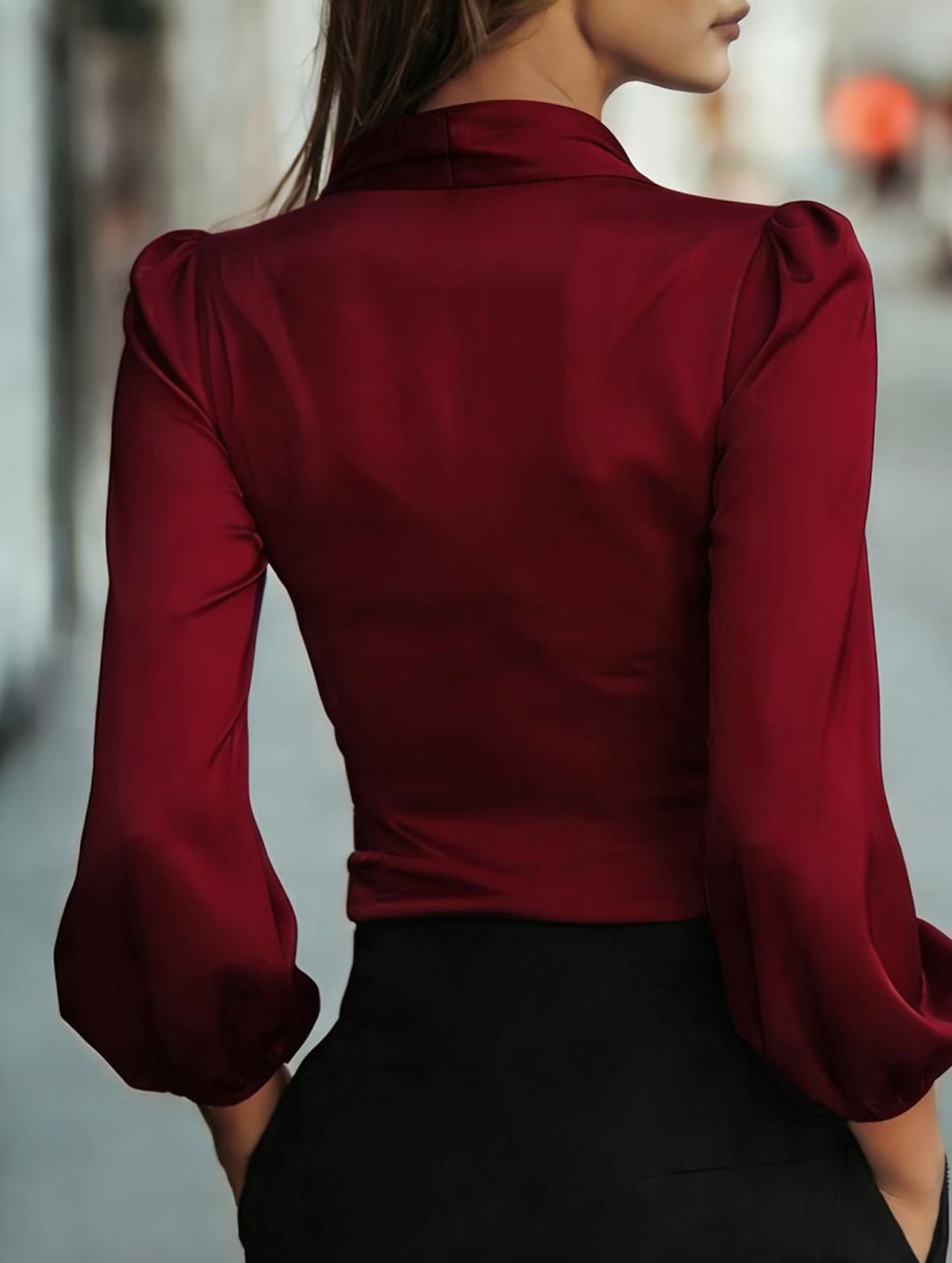 Women's elegant satin tie-waist top