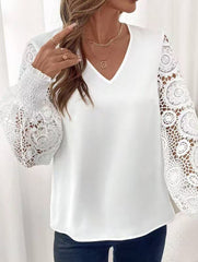 Solid Embroidered V Neck Long Sleeve Shirt