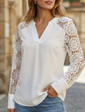 Embroidered Lace Sleeve V Neck Shirt_CWTBLL02326