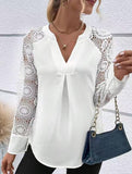 Embroidered Lace Sleeve V Neck Shirt_CWTBLL02326