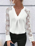 Embroidered Lace Sleeve V Neck Shirt_CWTBLL02326