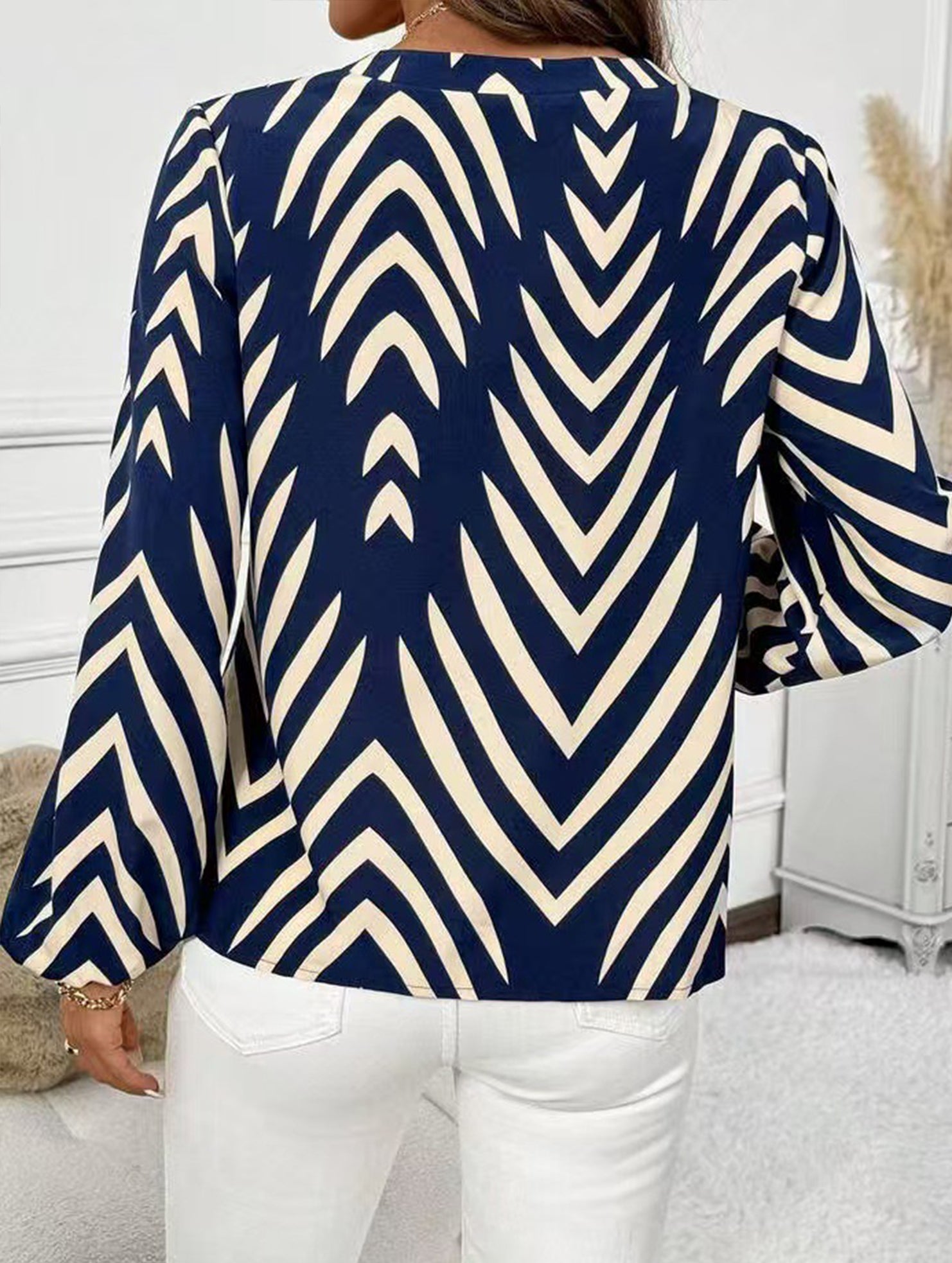 Printed V Neck Long Sleeve Casual Shirt
