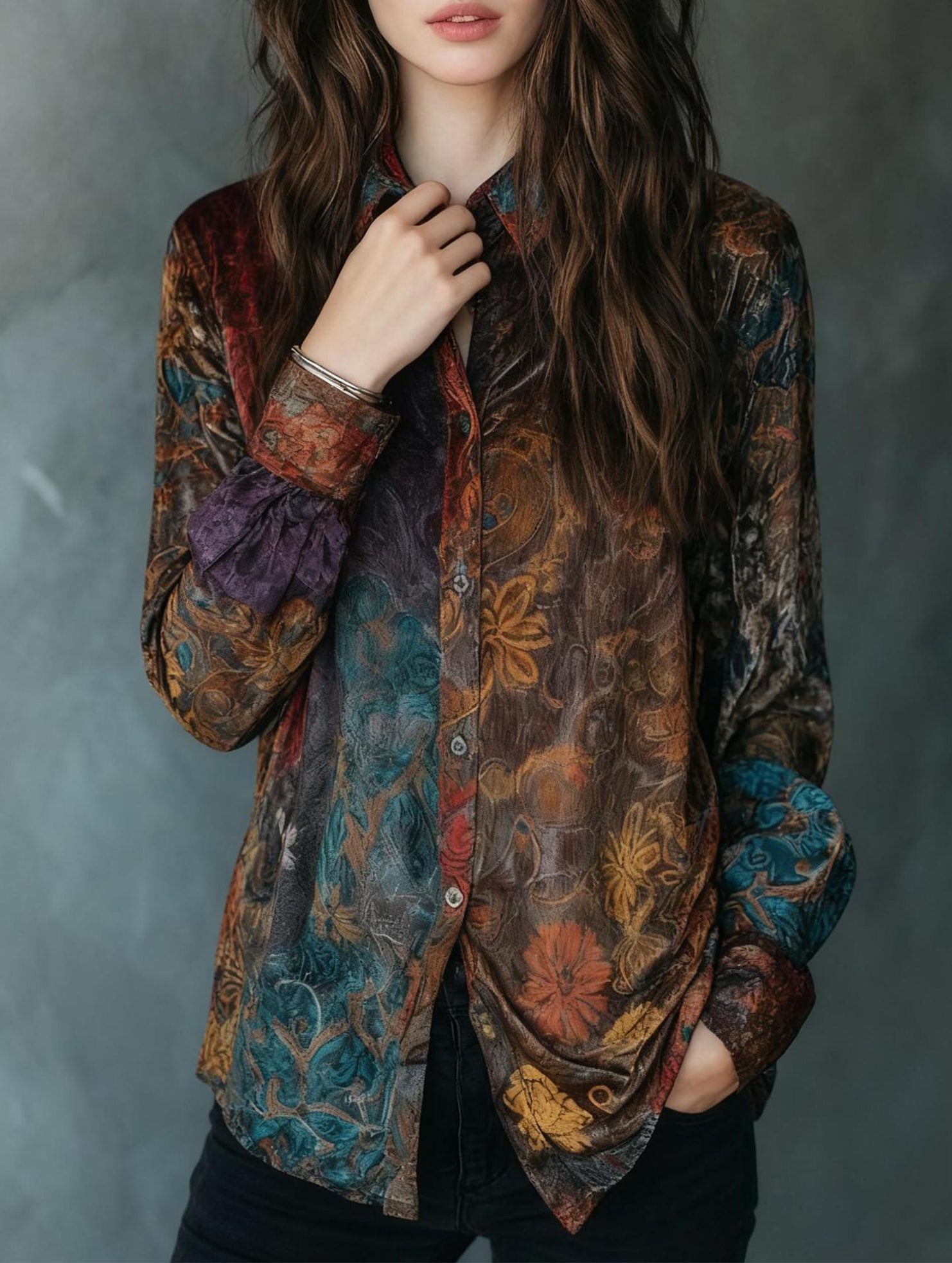 Vintage Floral Print Button Shirt_CWTBLL02329