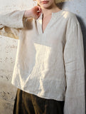 Pure Linen V Neck Long Sleeve Work Tee_CWTBLL02353