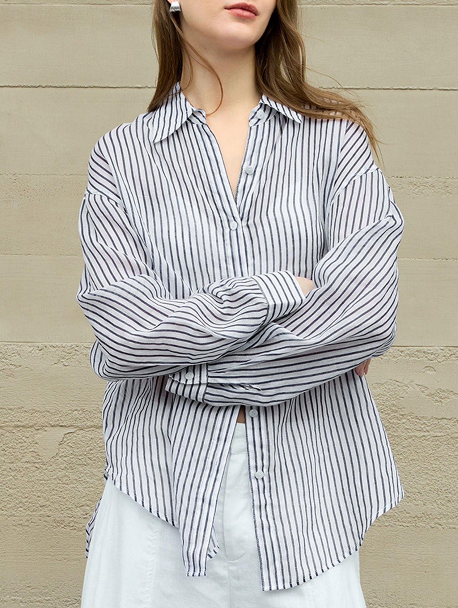 100% Ramie Striped Lightweight Shirt_CWTBLL02354