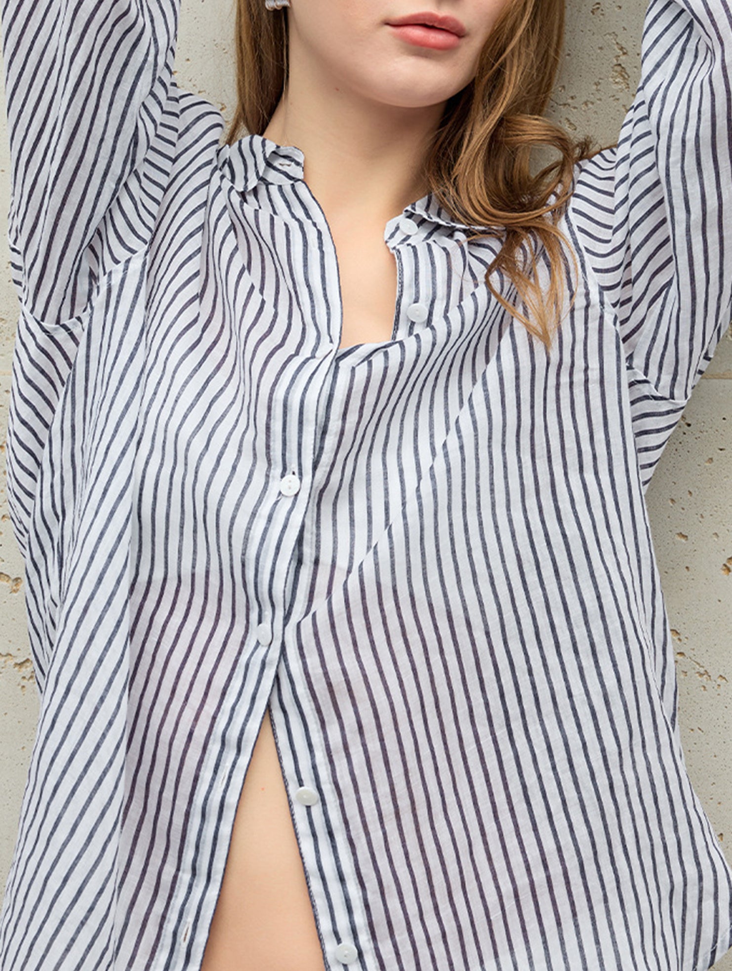100% Ramie Striped Lightweight Shirt_CWTBLL02354