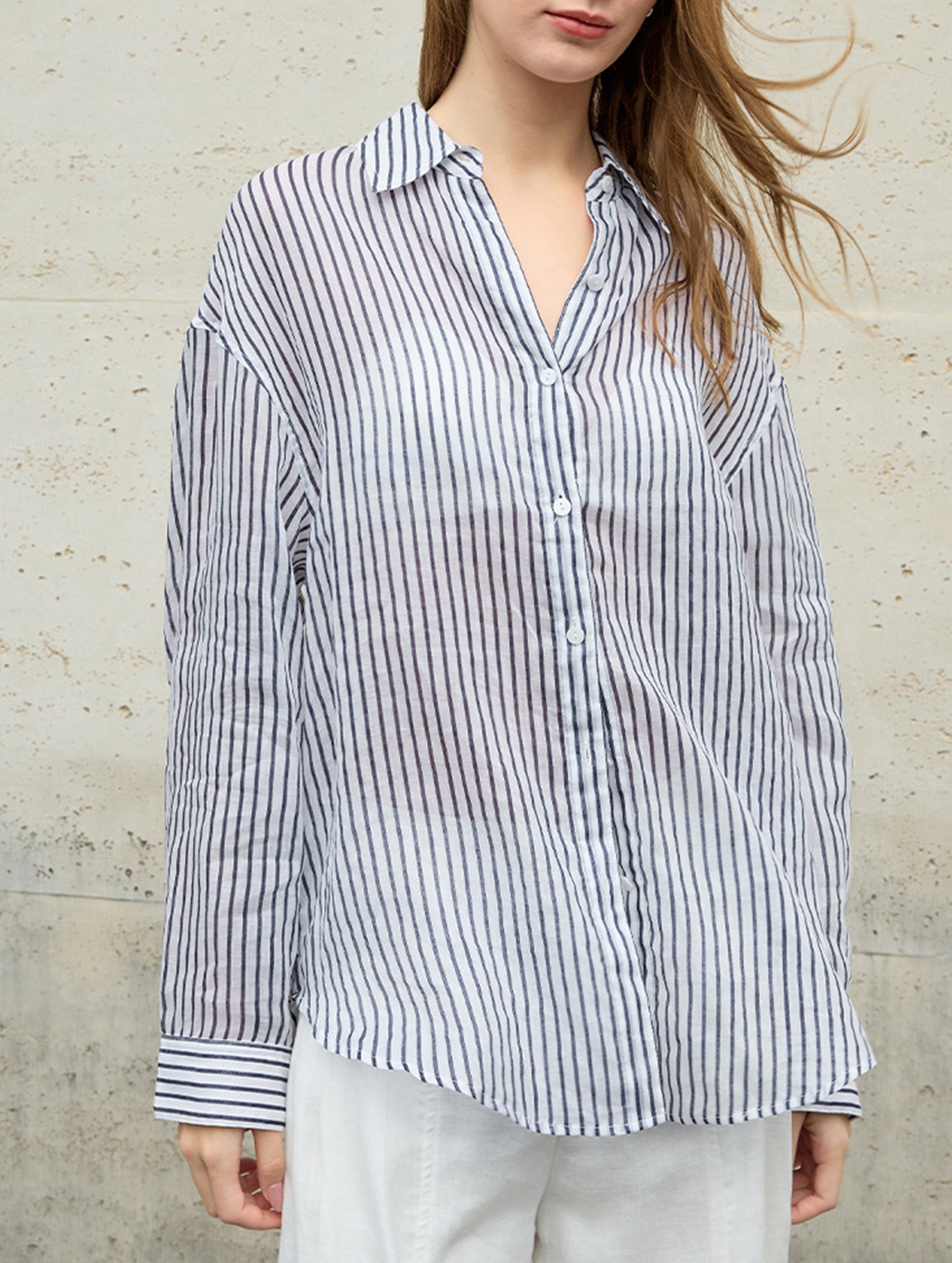 100% Ramie Striped Lightweight Shirt_CWTBLL02354
