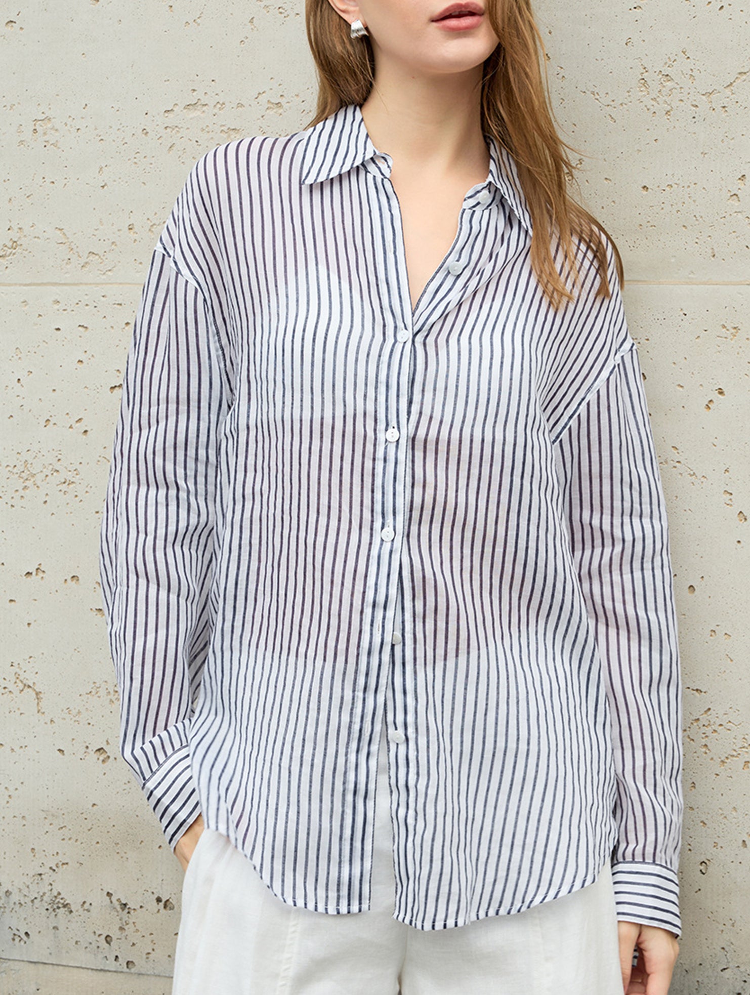 100% Ramie Striped Lightweight Shirt_CWTBLL02354