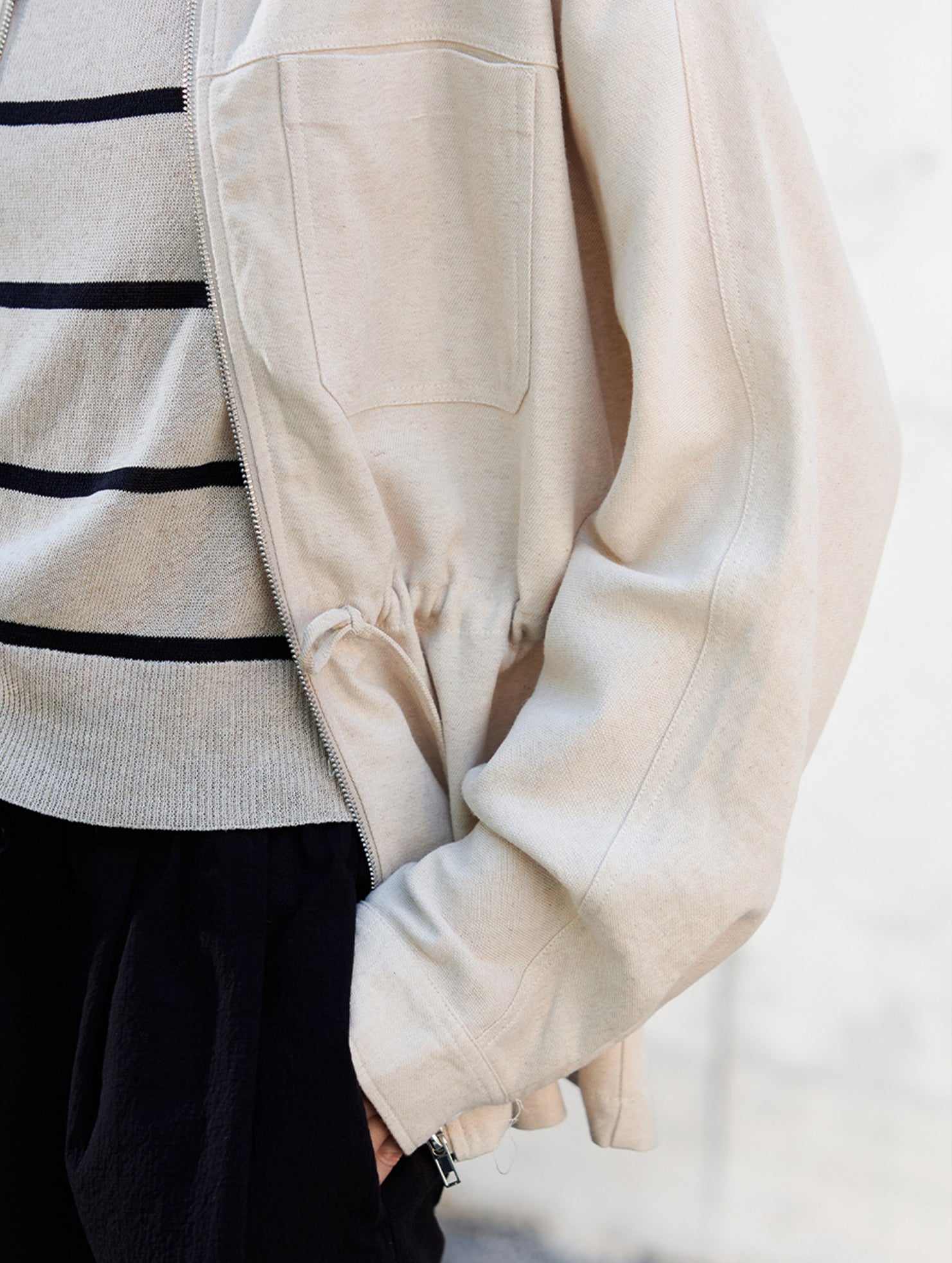 Tencel Linen Waist Drawstring Utility Jacket_CWTBLL02355