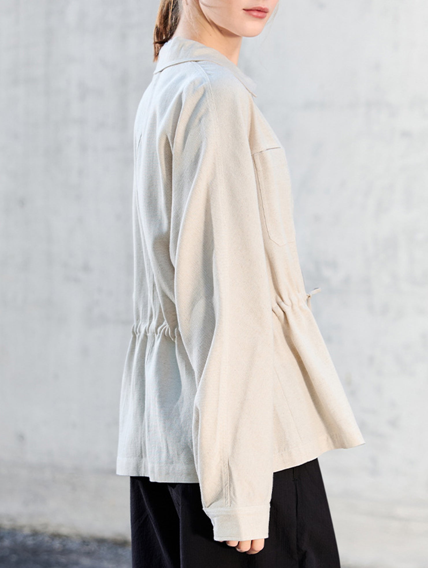 Tencel Linen Waist Drawstring Utility Jacket_CWTBLL02355