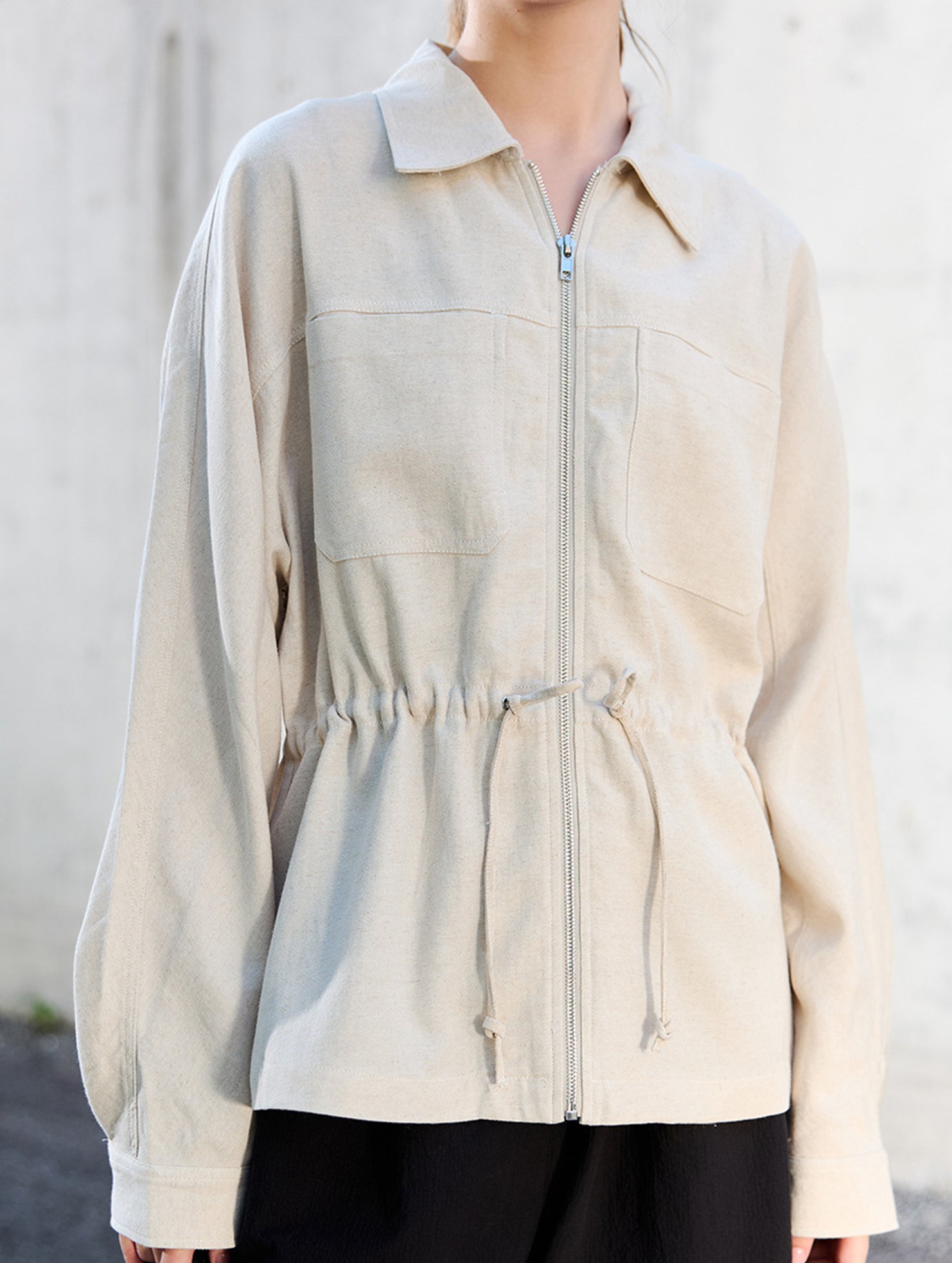 Tencel Linen Waist Drawstring Utility Jacket_CWTBLL02355