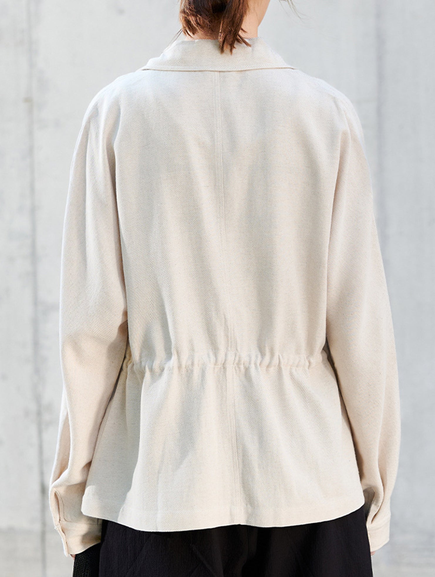 Tencel Linen Waist Drawstring Utility Jacket_CWTBLL02355