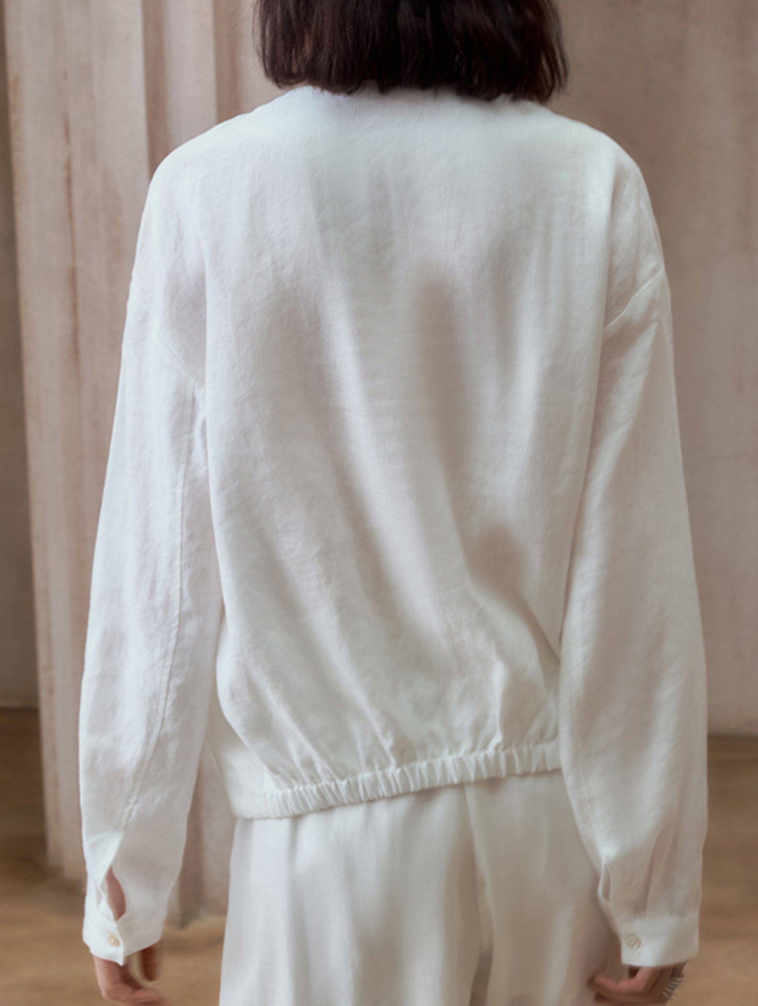 Pure Linen V Neck Relaxed Fit Shirt_CWTBLL02356