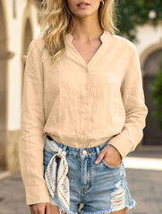 100% Ramie V Neck Lightweight Shirt_CWTBLL02358