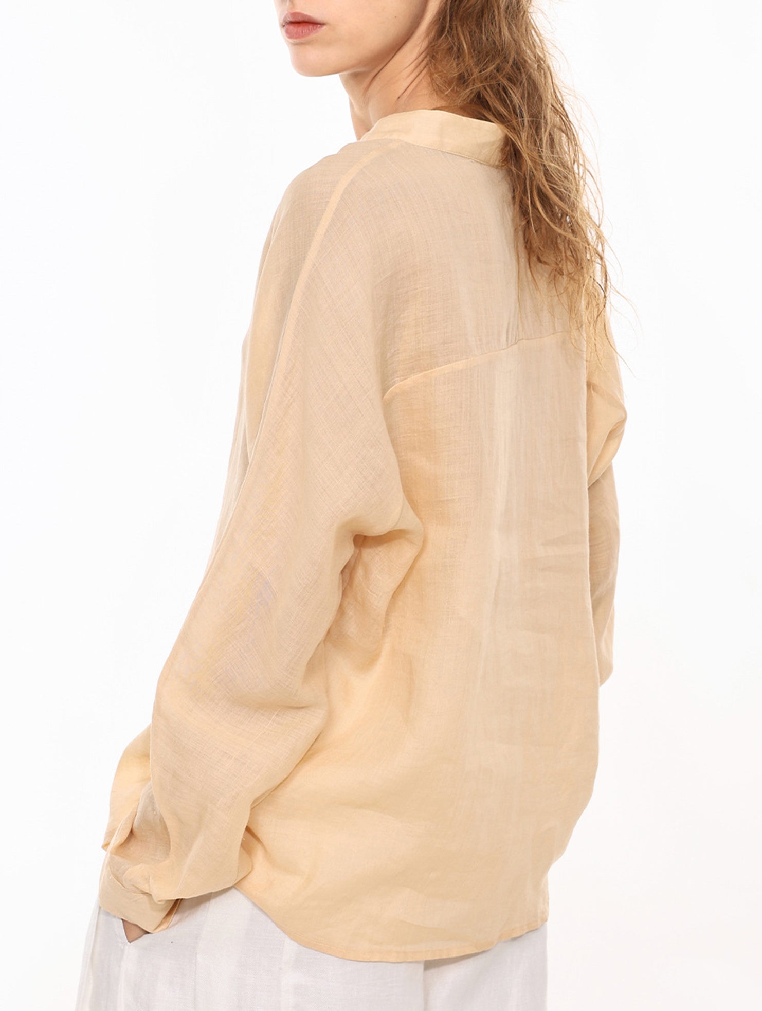 100% Ramie V Neck Lightweight Shirt_CWTBLL02358