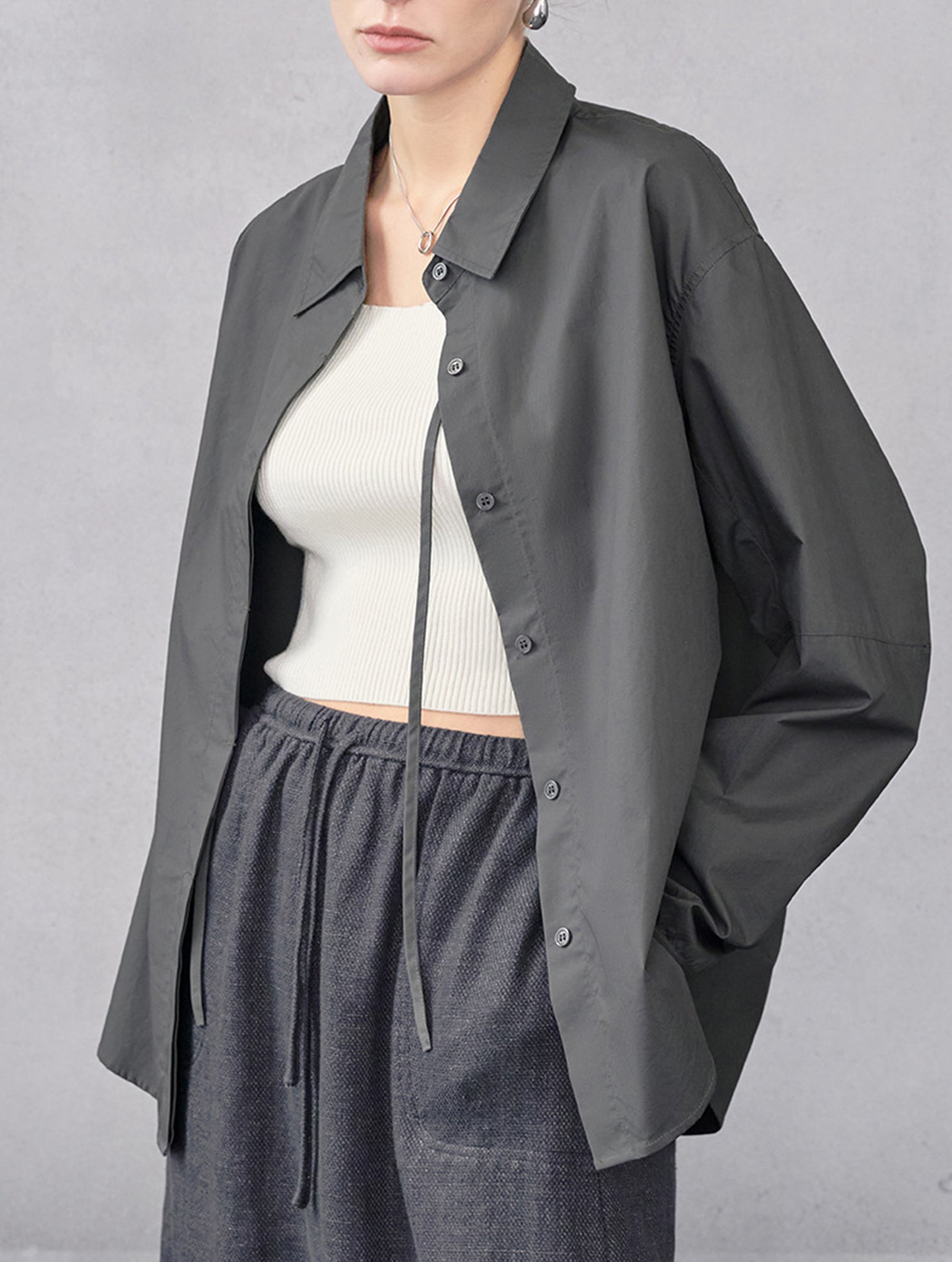 Cotton Lapel Long Sleeve Minimalist Shirt_CWTBLL02360