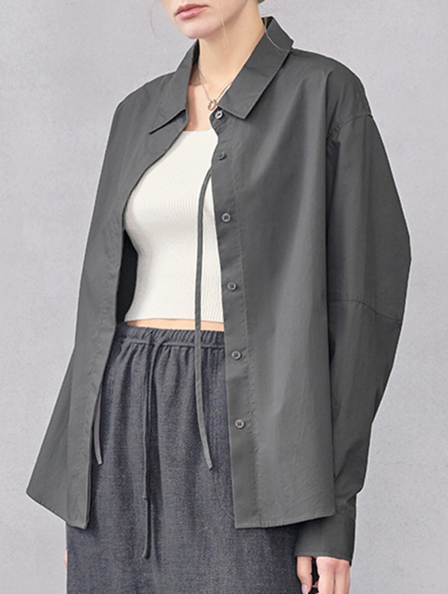 Cotton Lapel Long Sleeve Minimalist Shirt_CWTBLL02360