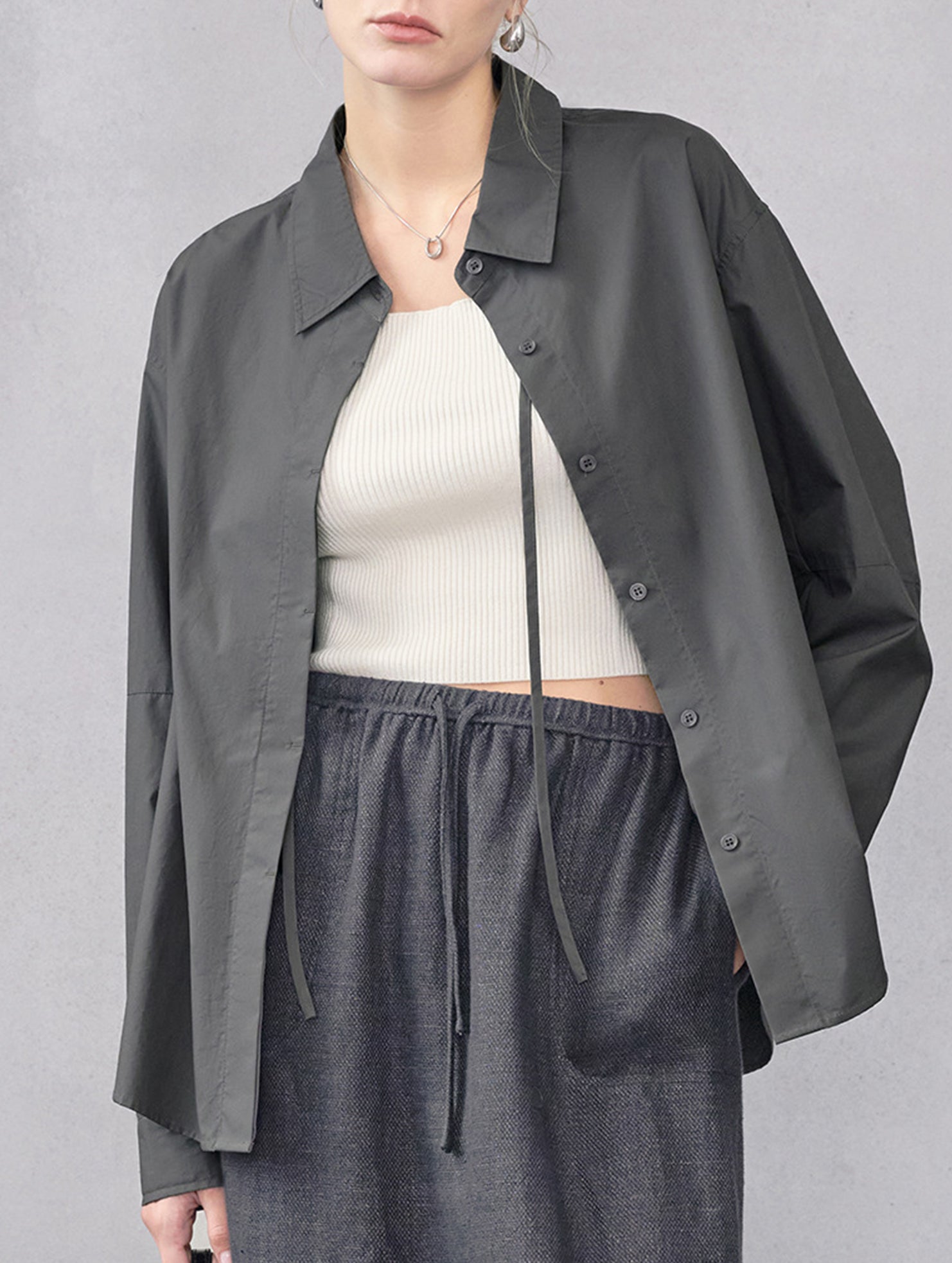 Cotton Lapel Long Sleeve Minimalist Shirt_CWTBLL02360