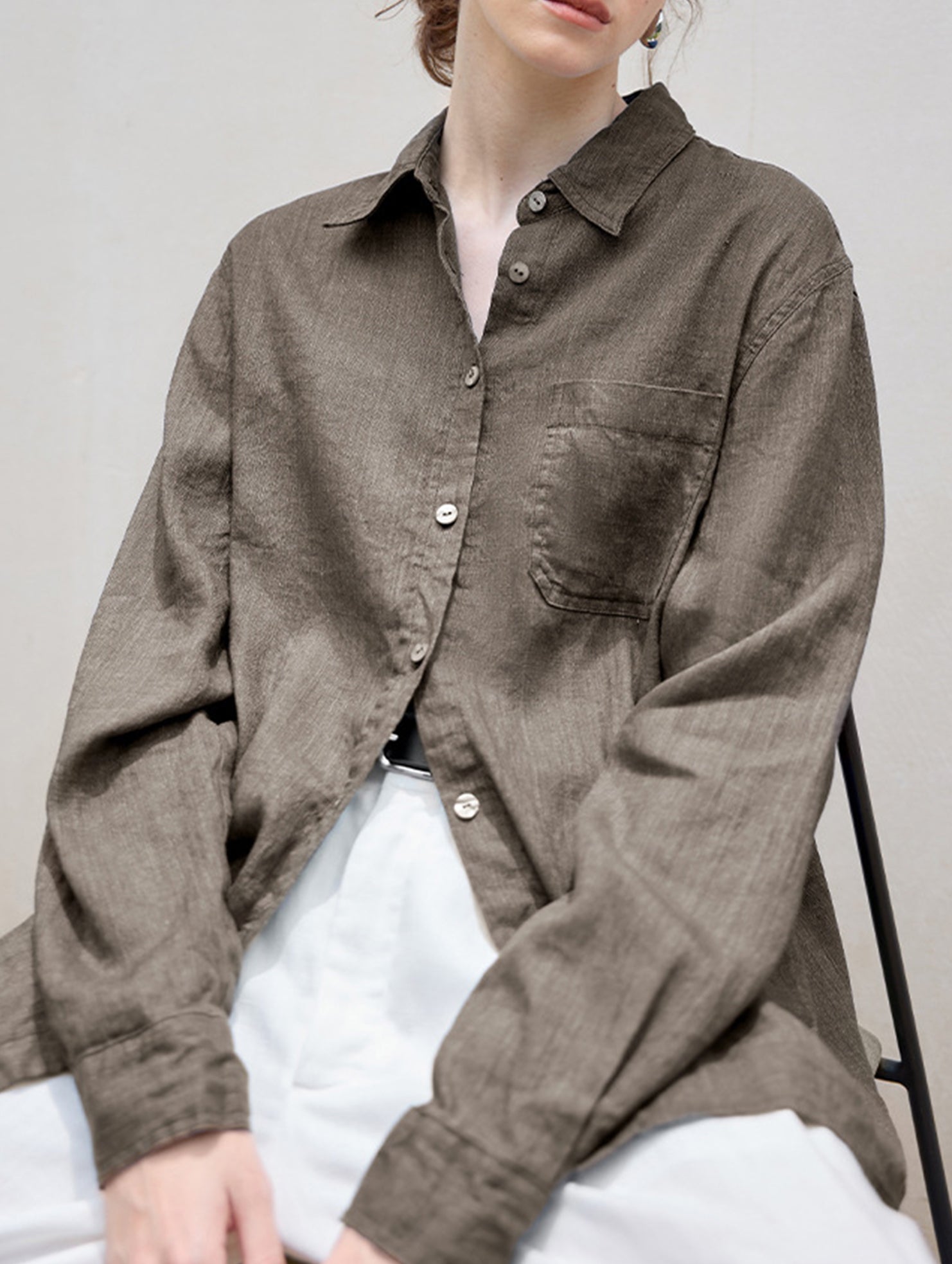 Linen Tencel Loose Fit Office Shirt_CWTBLL02361