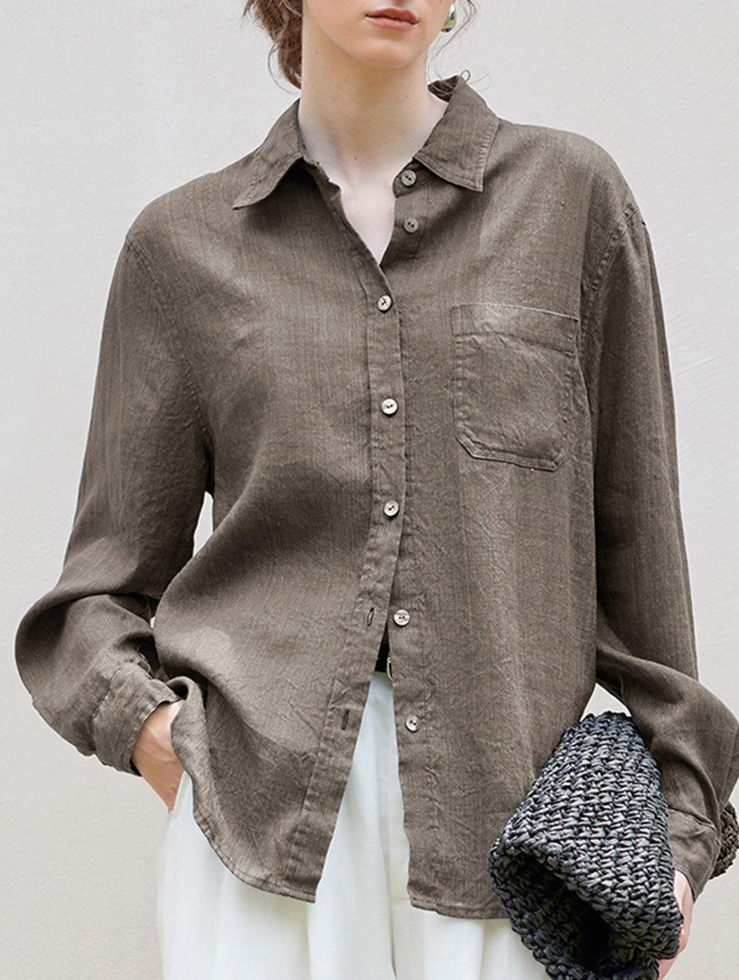 Linen Tencel Loose Fit Office Shirt_CWTBLL02361