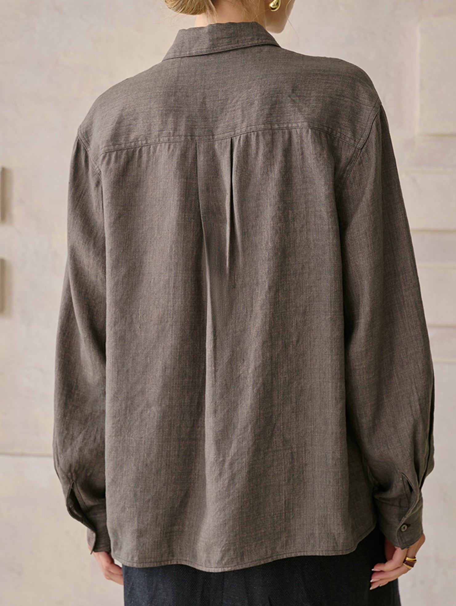 Linen Tencel Loose Fit Office Shirt_CWTBLL02361