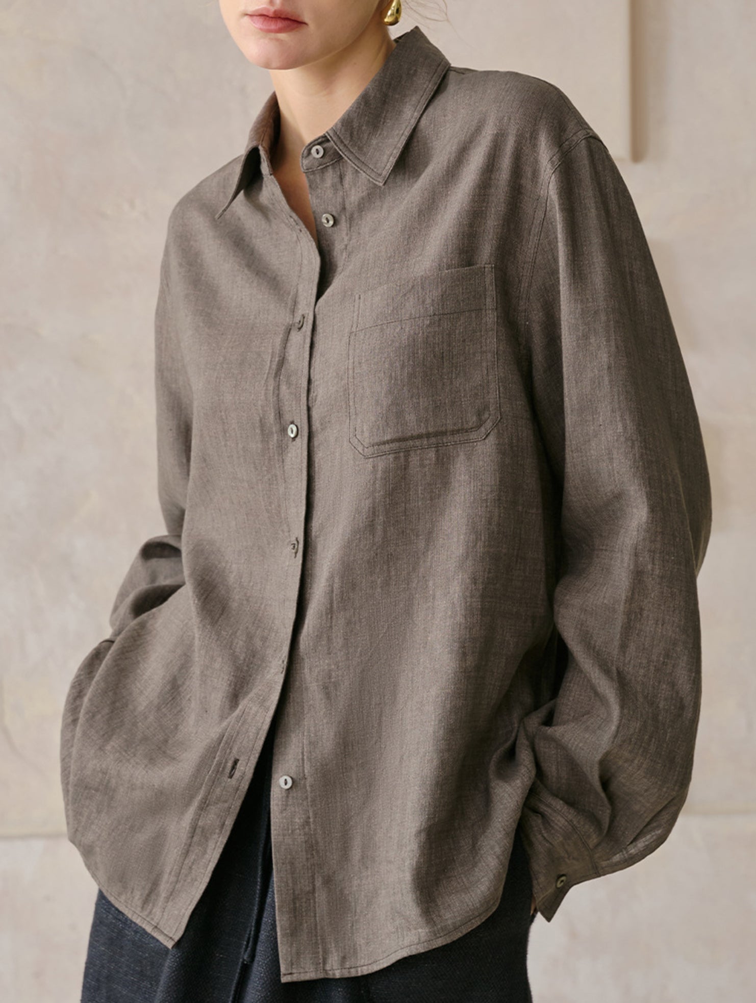 Linen Tencel Loose Fit Office Shirt_CWTBLL02361