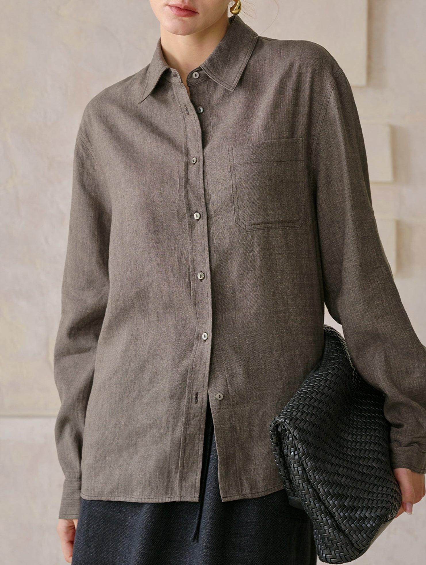 Linen Tencel Loose Fit Office Shirt_CWTBLL02361