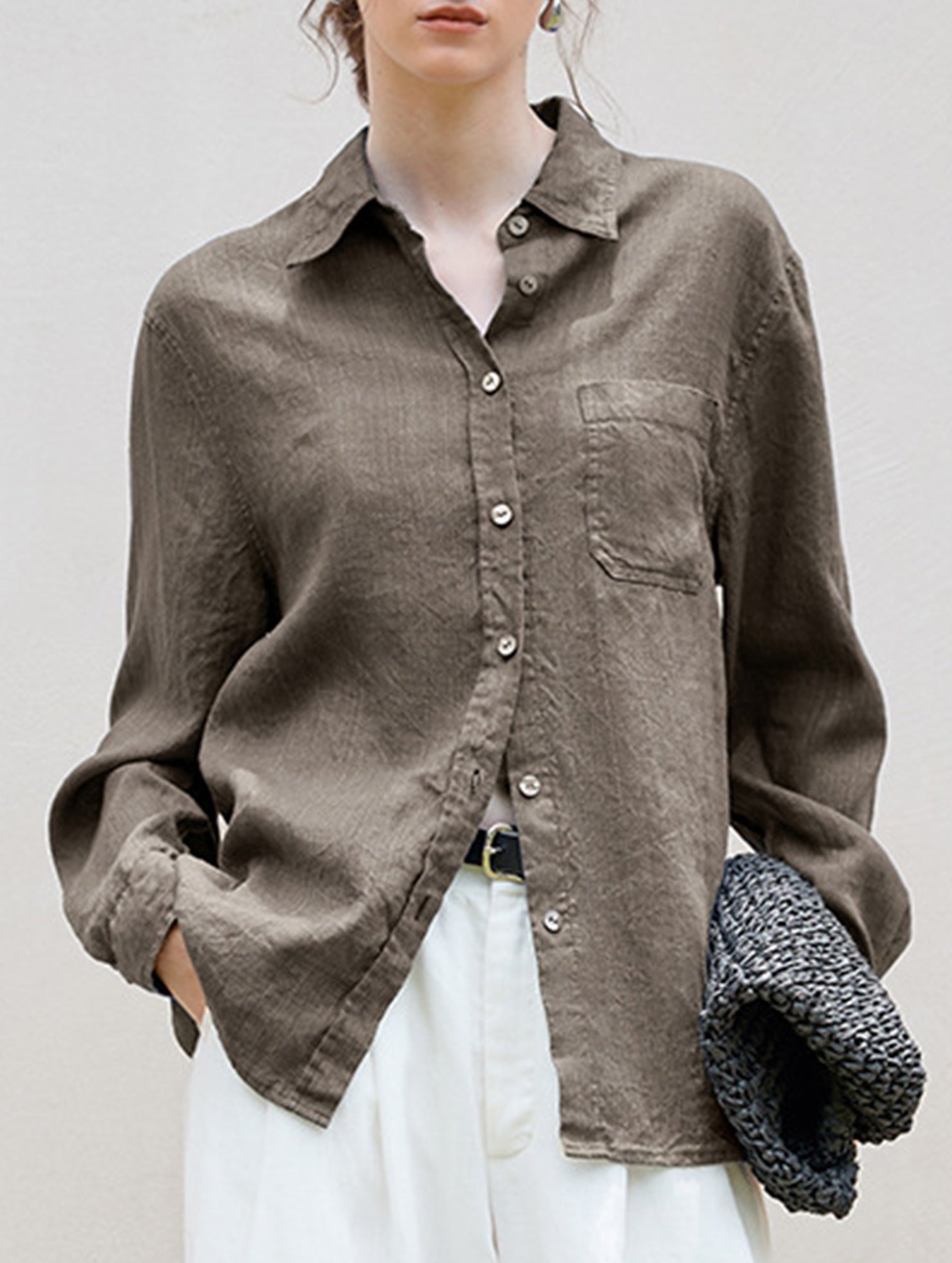 Linen Tencel Loose Fit Office Shirt_CWTBLL02361
