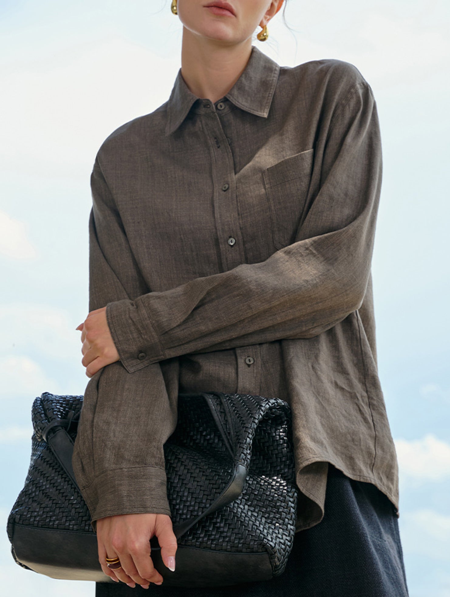 Linen Tencel Loose Fit Office Shirt_CWTBLL02361