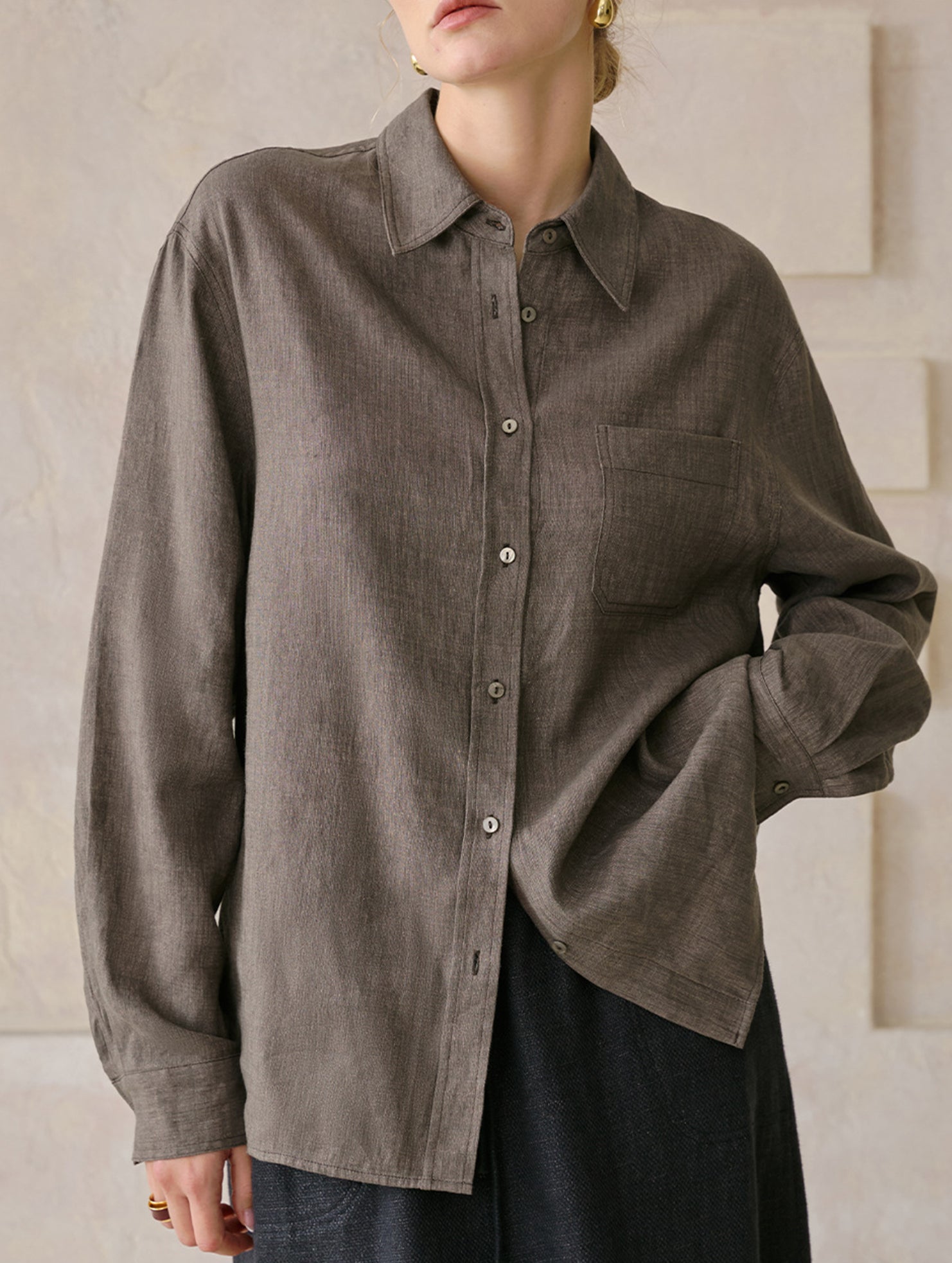 Linen Tencel Loose Fit Office Shirt_CWTBLL02361