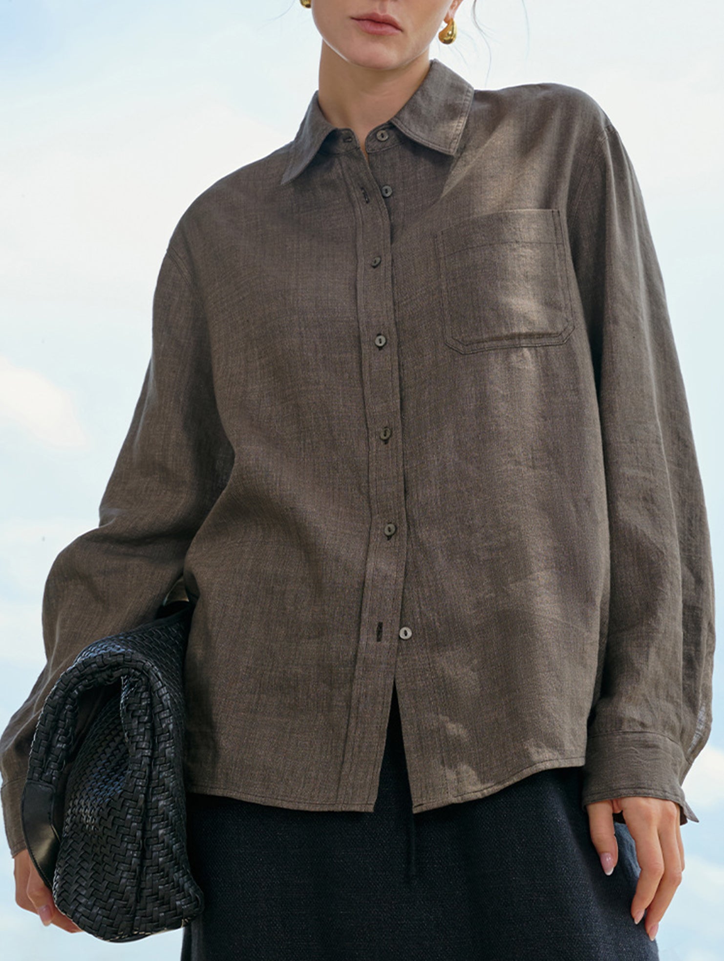 Linen Tencel Loose Fit Office Shirt_CWTBLL02361