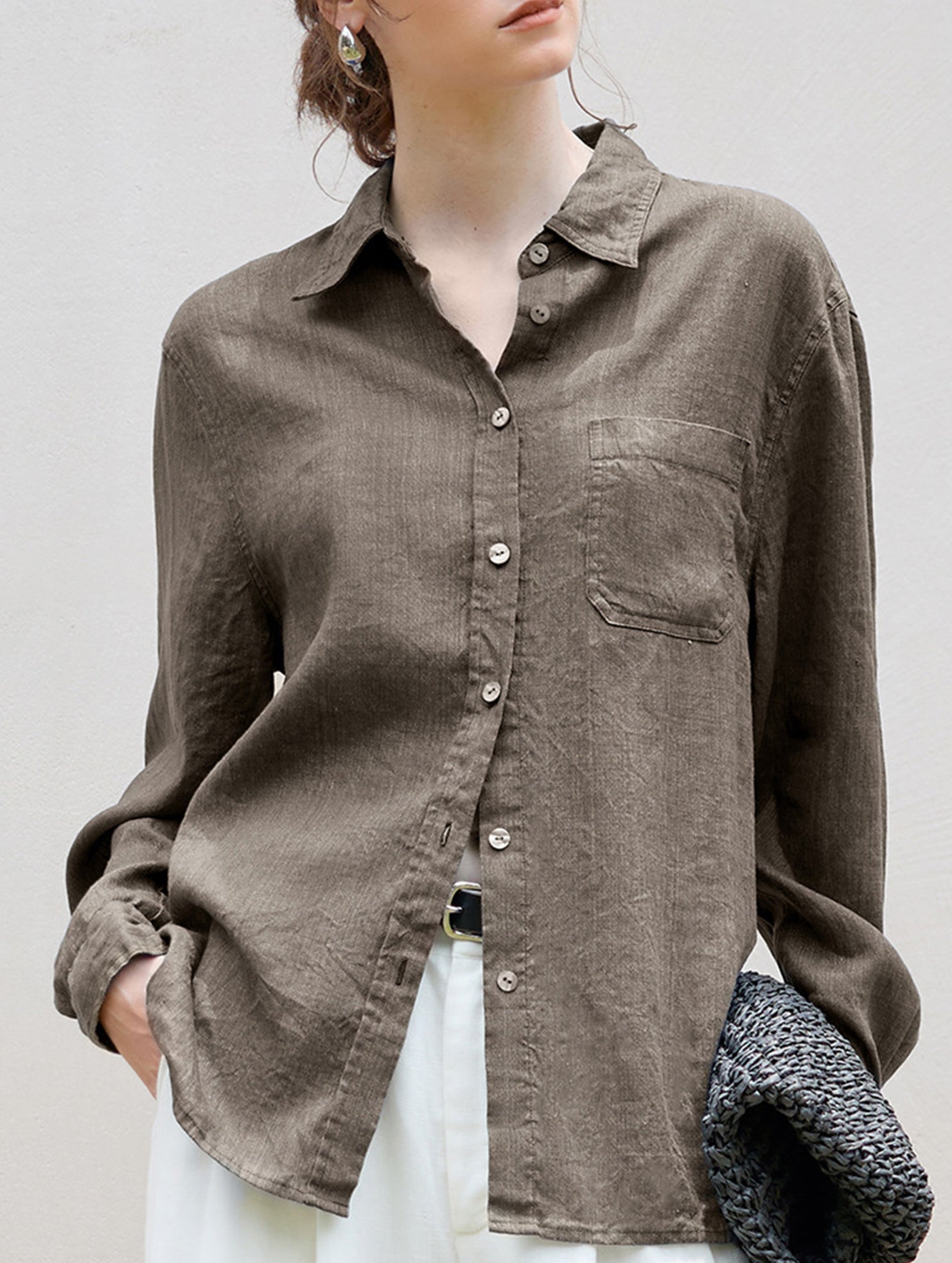 Linen Tencel Loose Fit Office Shirt_CWTBLL02361